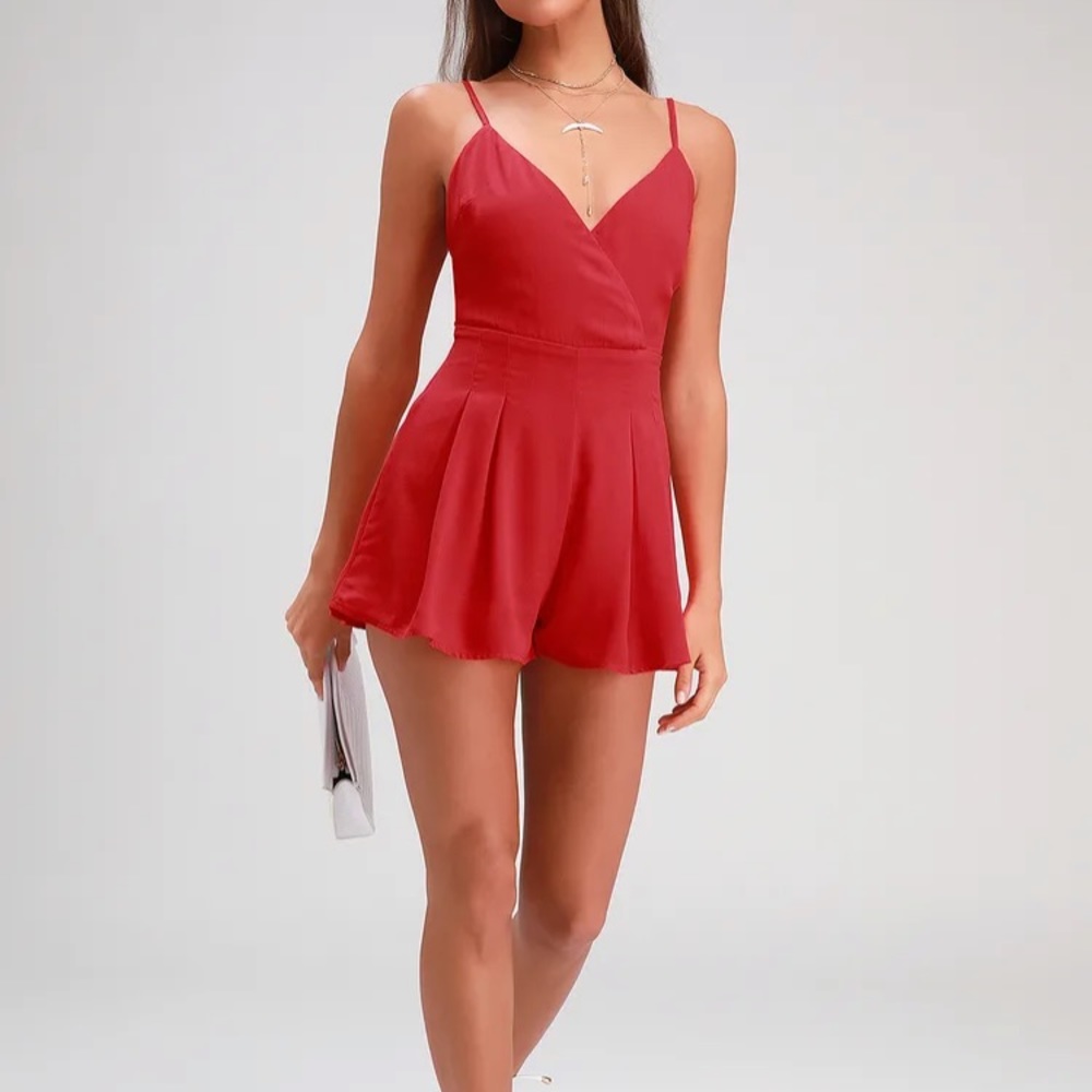 Lulus Playsuit Yourself Red Surplice Romper